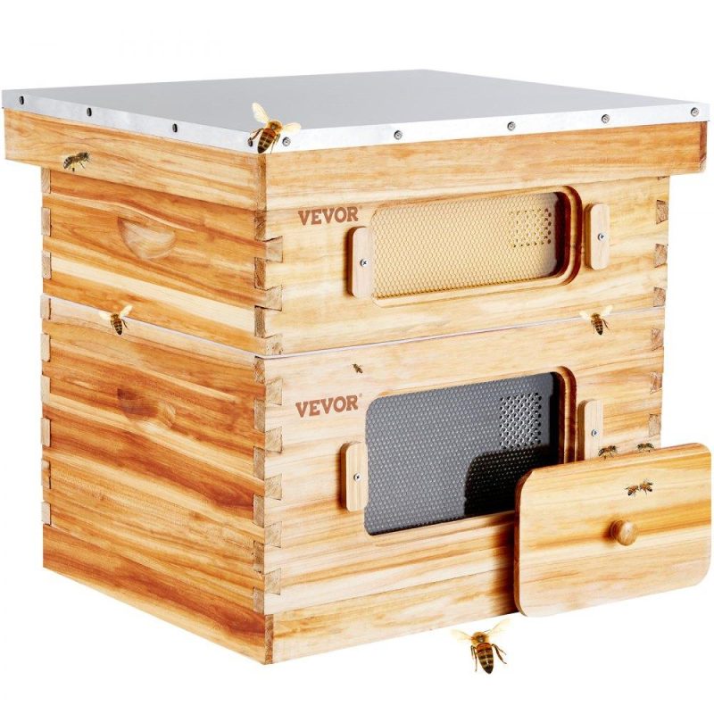 Beekeeping Supplies | Bee Hive 20 Frame Bee Hives Starter Kit, Beeswax Coated Cedar Wood, 1 Deep + 1 Medium Bee Boxes Langstroth Beehive Kit, Transparent Acrylic Windows with Foundations for Beginners Pro Beekeepers Agriculture & Forestry Equipment Beekeeping Supplies