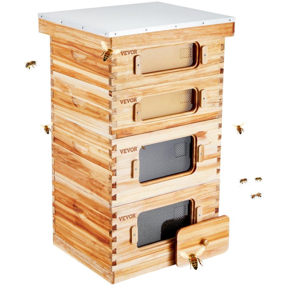 Beekeeping Supplies | Bee Hive 40 Frame Bee Hives Starter Kit, Beeswax Coated Cedar Wood, 2 Deep + 2 Medium Bee Boxes Langstroth Beehive Kit, Transparent Acrylic Windows with Foundations for Beginners Pro Beekeepers Agriculture & Forestry Equipment Beekeeping Supplies