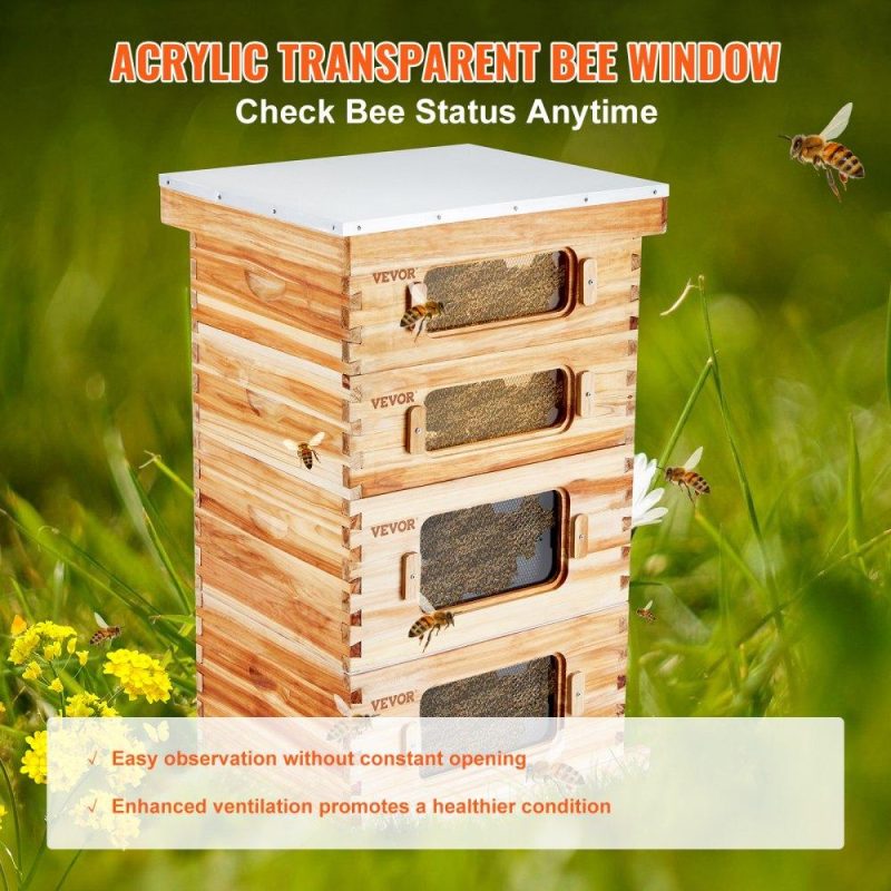 Beekeeping Supplies | Bee Hive 40 Frame Bee Hives Starter Kit, Beeswax Coated Cedar Wood, 2 Deep + 2 Medium Bee Boxes Langstroth Beehive Kit, Transparent Acrylic Windows with Foundations for Beginners Pro Beekeepers Agriculture & Forestry Equipment Beekeeping Supplies