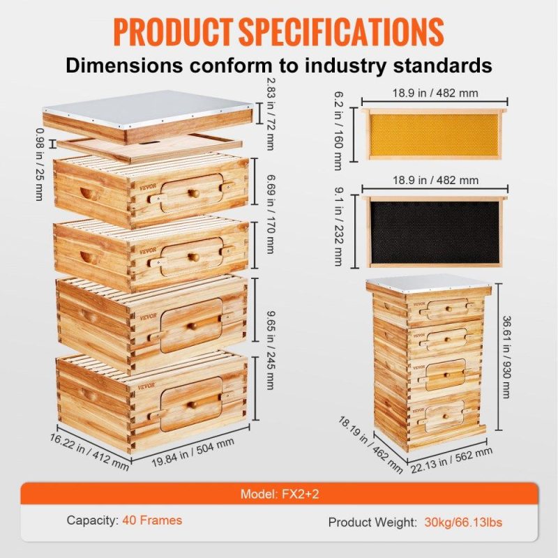 Beekeeping Supplies | Bee Hive 40 Frame Bee Hives Starter Kit, Beeswax Coated Cedar Wood, 2 Deep + 2 Medium Bee Boxes Langstroth Beehive Kit, Transparent Acrylic Windows with Foundations for Beginners Pro Beekeepers Agriculture & Forestry Equipment Beekeeping Supplies