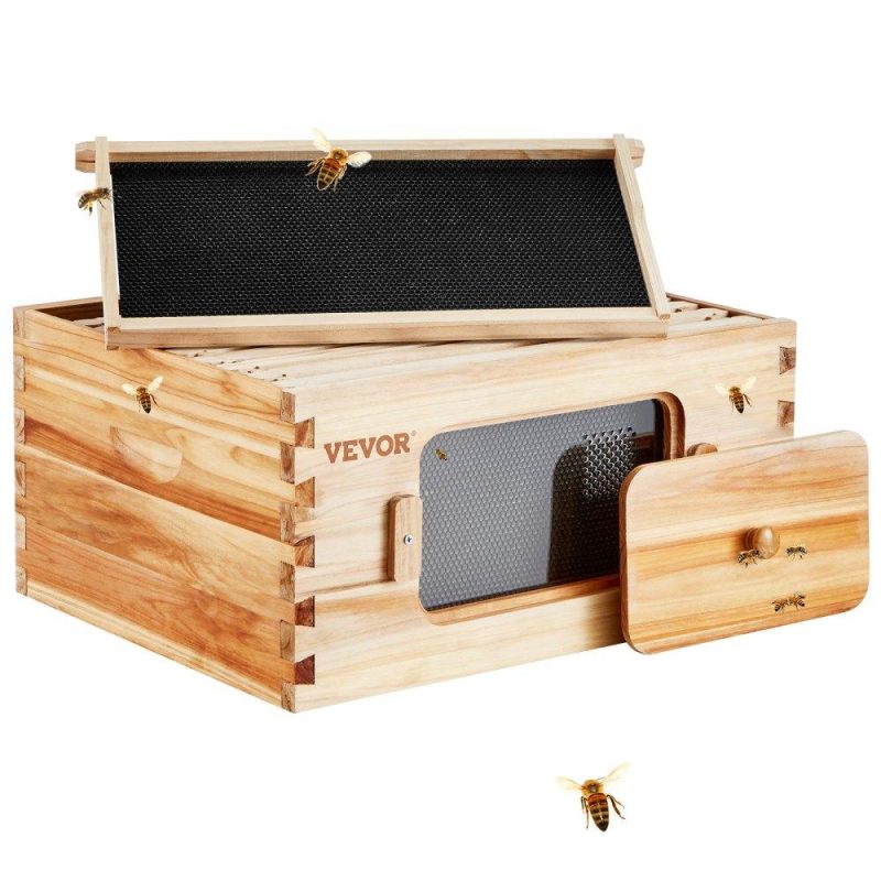 Beekeeping Supplies | Bee Hive Deep Box Starter Kit, 100% Beeswax Coated Natural Cedar Wood, Langstroth Beehive Kit with 10 Frames and Foundations, Transparent Acrylic Bee Windows for Beginners and Pro Beekeepers Agriculture & Forestry Equipment Beekeeping Supplies