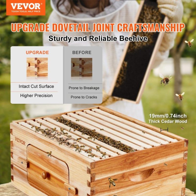 Beekeeping Supplies | Bee Hive Deep Box Starter Kit, 100% Beeswax Coated Natural Cedar Wood, Langstroth Beehive Kit with 10 Frames and Foundations, Transparent Acrylic Bee Windows for Beginners and Pro Beekeepers Agriculture & Forestry Equipment Beekeeping Supplies