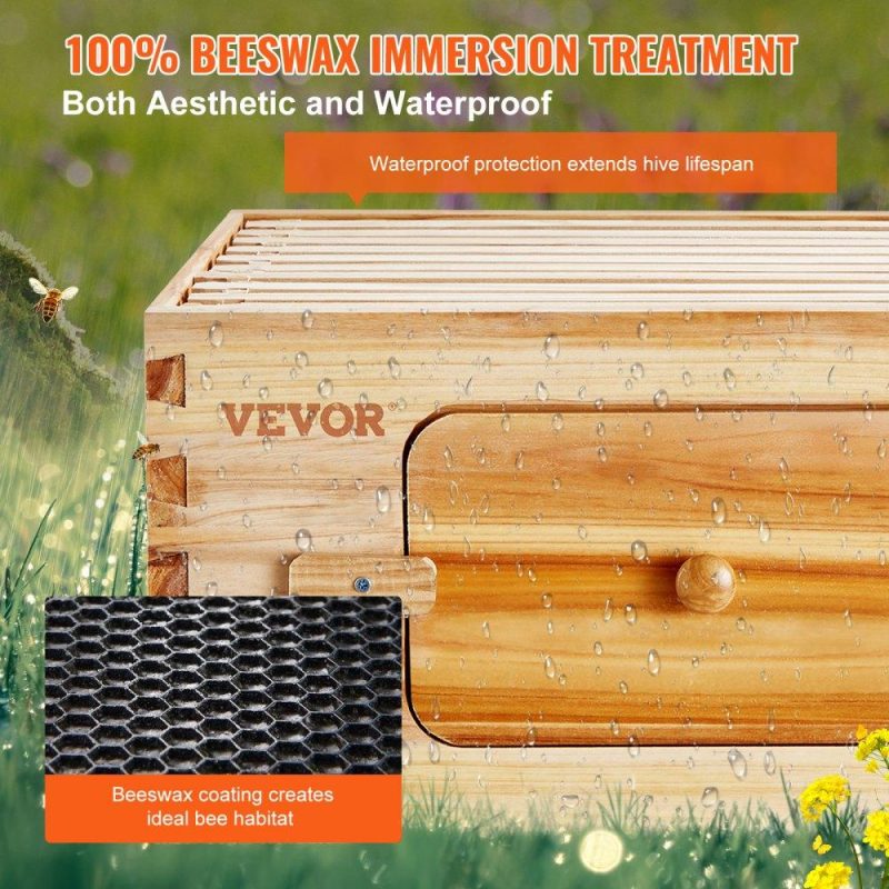 Beekeeping Supplies | Bee Hive Deep Box Starter Kit, 100% Beeswax Coated Natural Cedar Wood, Langstroth Beehive Kit with 10 Frames and Foundations, Transparent Acrylic Bee Windows for Beginners and Pro Beekeepers Agriculture & Forestry Equipment Beekeeping Supplies