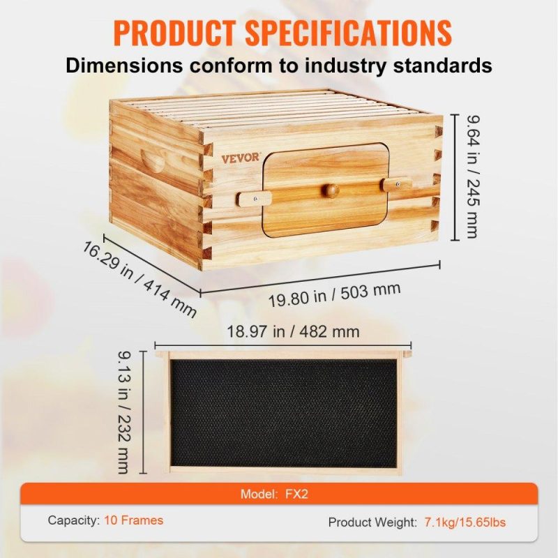 Beekeeping Supplies | Bee Hive Deep Box Starter Kit, 100% Beeswax Coated Natural Cedar Wood, Langstroth Beehive Kit with 10 Frames and Foundations, Transparent Acrylic Bee Windows for Beginners and Pro Beekeepers Agriculture & Forestry Equipment Beekeeping Supplies