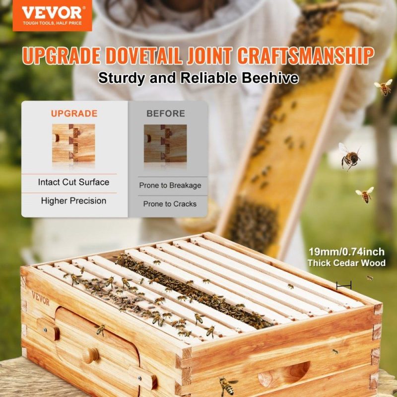 Beekeeping Supplies | Bee Hive Medium Box Starter Kit, 100% Beeswax Coated Natural Cedar Wood, Langstroth Beehive Kit with 10 Frames and Foundations, Transparent Acrylic Bee Windows for Beginners and Pro Beekeepers Agriculture & Forestry Equipment Beekeeping Supplies