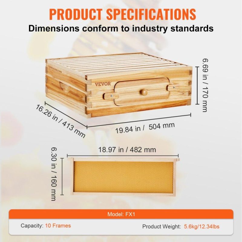 Beekeeping Supplies | Bee Hive Medium Box Starter Kit, 100% Beeswax Coated Natural Cedar Wood, Langstroth Beehive Kit with 10 Frames and Foundations, Transparent Acrylic Bee Windows for Beginners and Pro Beekeepers Agriculture & Forestry Equipment Beekeeping Supplies