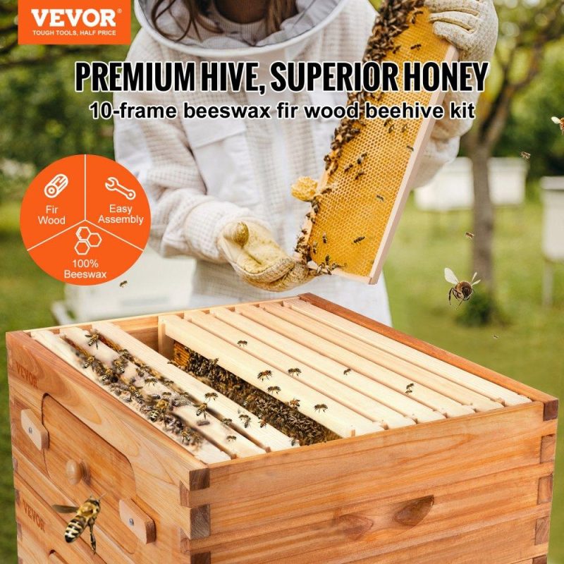 Beekeeping Supplies | Beehive Box Kit Bee Honey Hive 20 Frames 1 Deep 1 Medium Natural Fir Wood Agriculture & Forestry Equipment Beekeeping Supplies