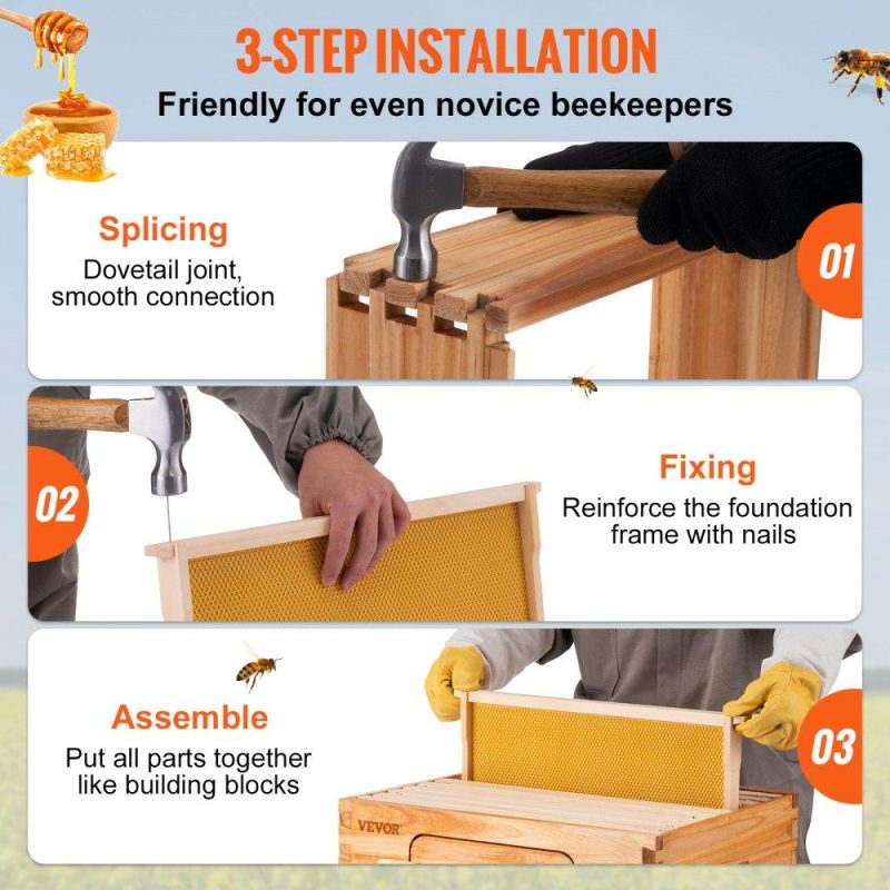 Beekeeping Supplies | Beehive Box Kit Bee Honey Hive 20 Frames 1 Deep 1 Medium Natural Fir Wood Agriculture & Forestry Equipment Beekeeping Supplies