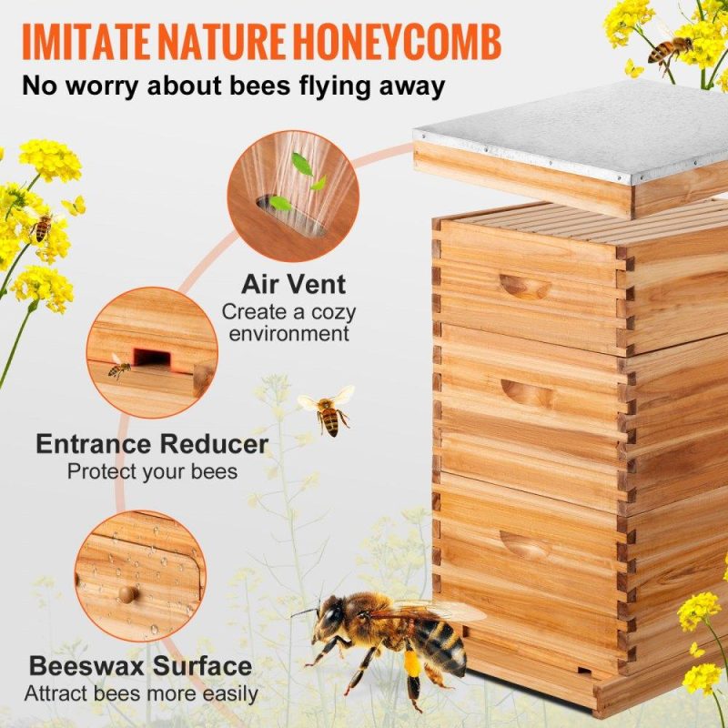 Beekeeping Supplies | Beehive Box Kit Bee Honey Hive 30 Frames 2 Deep 1 Medium Natural Fir Wood Agriculture & Forestry Equipment Beekeeping Supplies