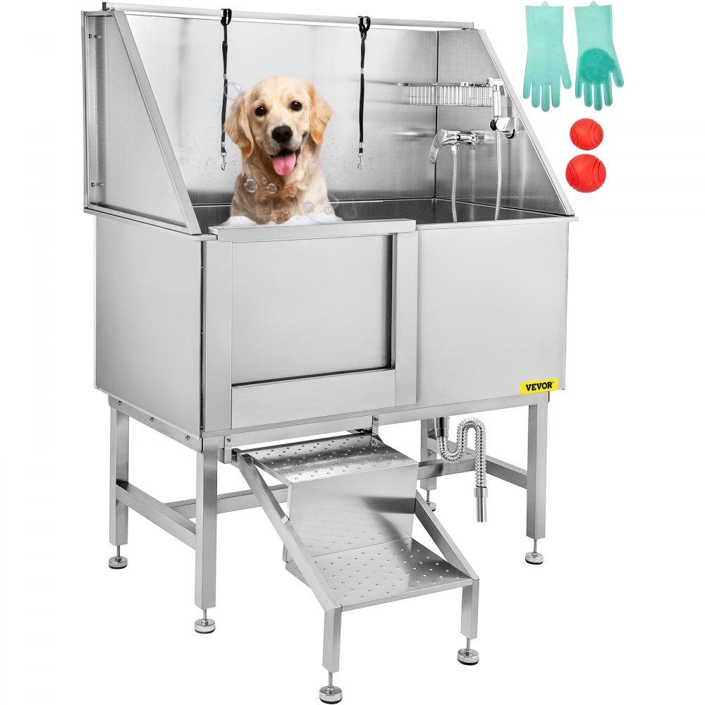 Dog Grooming Tub | 50 Inch Dog Grooming Tub, Professional Stainless Steel Pet Dog Bath Tub, with Steps Faucet & Accessories Dog Washing Station Left Door Agriculture & Forestry Equipment Dog Grooming Tub