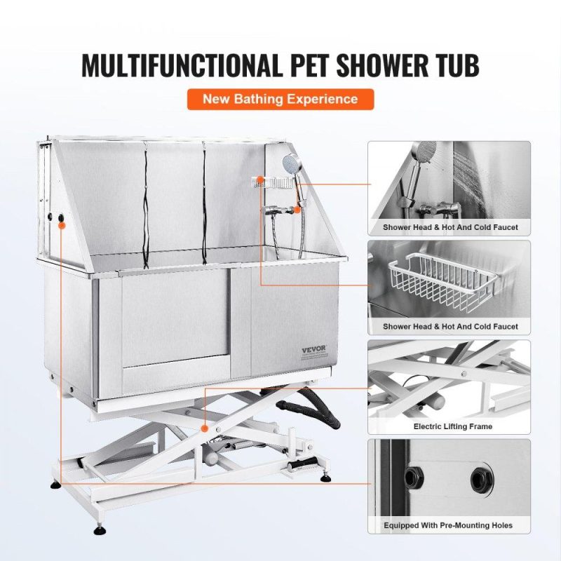 Dog Grooming Tub | 50″ Pet Dog Bathing Station Electric Height Adjustment, Professional Stainless Steel Dog Grooming Tub w/ Soap Box, Faucet,Rich Accessory,Bathtub for Multiple Pets, Washing Sink for Home(Left) Agriculture & Forestry Equipment Dog Grooming Tub