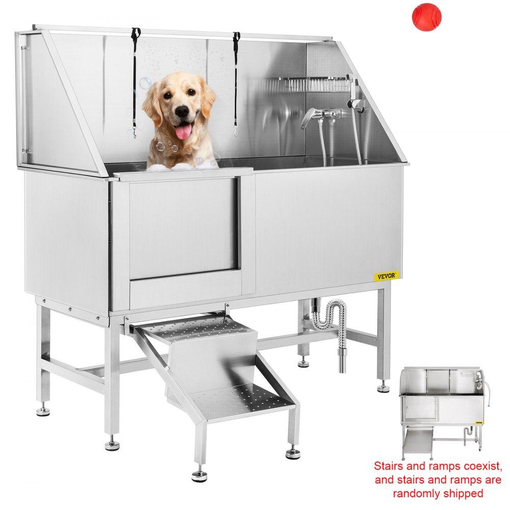 Dog Grooming Tub | 62 inch Professional Dog Grooming Tub Stainless Steel Pet Bathing Tub Large Dog Wash Tub with Faucet Walk-in Ramp Accessories Dog Washing Station Pet Bath Tub Agriculture & Forestry Equipment Dog Grooming Tub