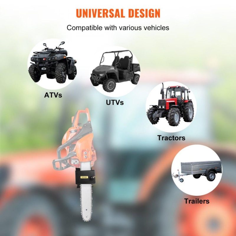 Equipment Parts & Accessories | Chainsaw Holder, Powder Coated Steel Chain, Tool Mount Accessories with U-Shape Bolts, Universal Saw Press Carrier Kit for ATVs, UTVs, Tractors, Trucks, Utility Vehicles, Black Agriculture & Forestry Equipment Equipment Parts & Accessories