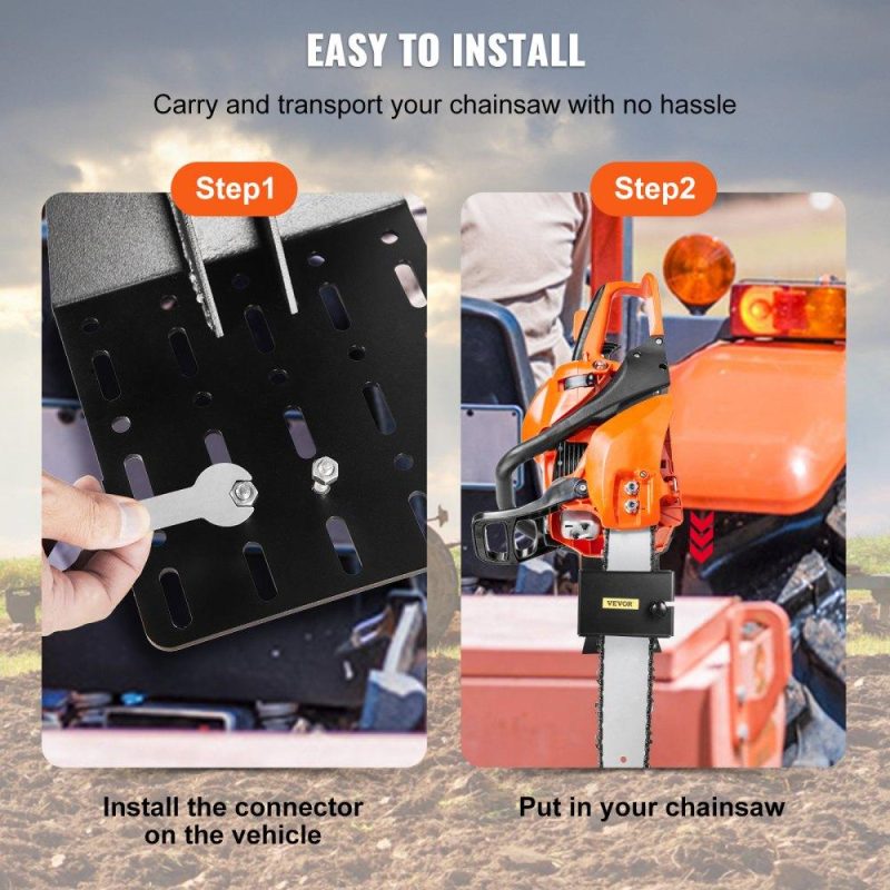 Equipment Parts & Accessories | Chainsaw Holder, Powder Coated Steel Chain, Tool Mount Accessories with U-Shape Bolts, Universal Saw Press Carrier Kit for ATVs, UTVs, Tractors, Trucks, Utility Vehicles, Black Agriculture & Forestry Equipment Equipment Parts & Accessories