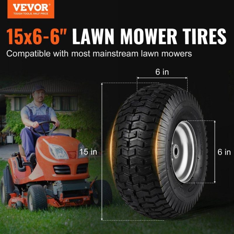 Equipment Parts & Accessories | Lawn Mower Tires, 15×6-6″ Lawn Tractor Tires, 2-Pack Tire and Wheel Assemblies, Turf Pneumatic Tires with 3″ Centered Hub and 3/4″ Bushing Size, 16 PCS Adapters for Riding Mowers Lawn Tractors Agriculture & Forestry Equipment Equipment Parts & Accessories