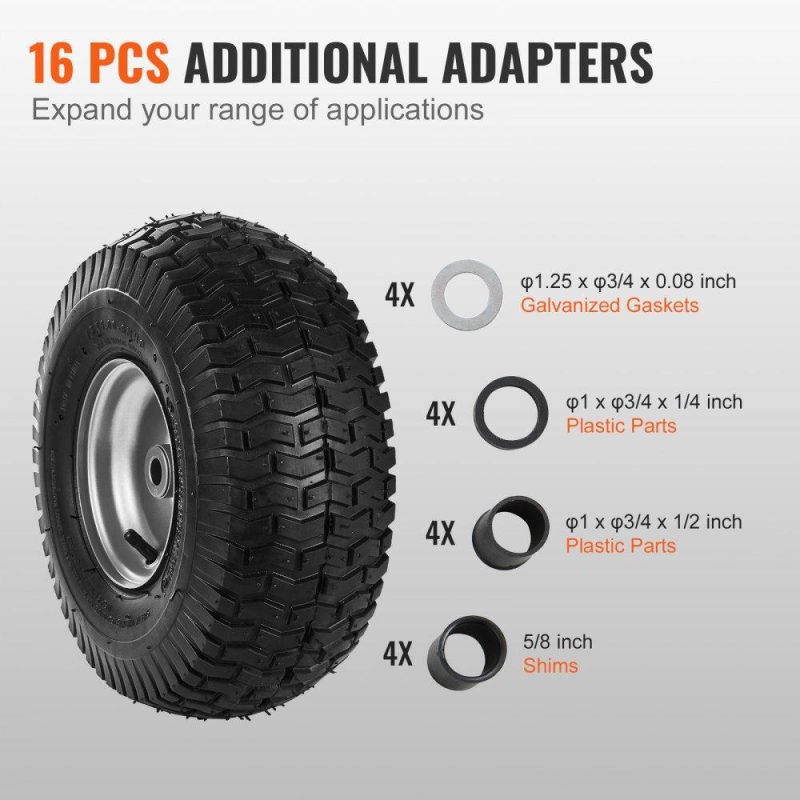 Equipment Parts & Accessories | Lawn Mower Tires, 15×6-6″ Lawn Tractor Tires, 2-Pack Tire and Wheel Assemblies, Turf Pneumatic Tires with 3″ Centered Hub and 3/4″ Bushing Size, 16 PCS Adapters for Riding Mowers Lawn Tractors Agriculture & Forestry Equipment Equipment Parts & Accessories