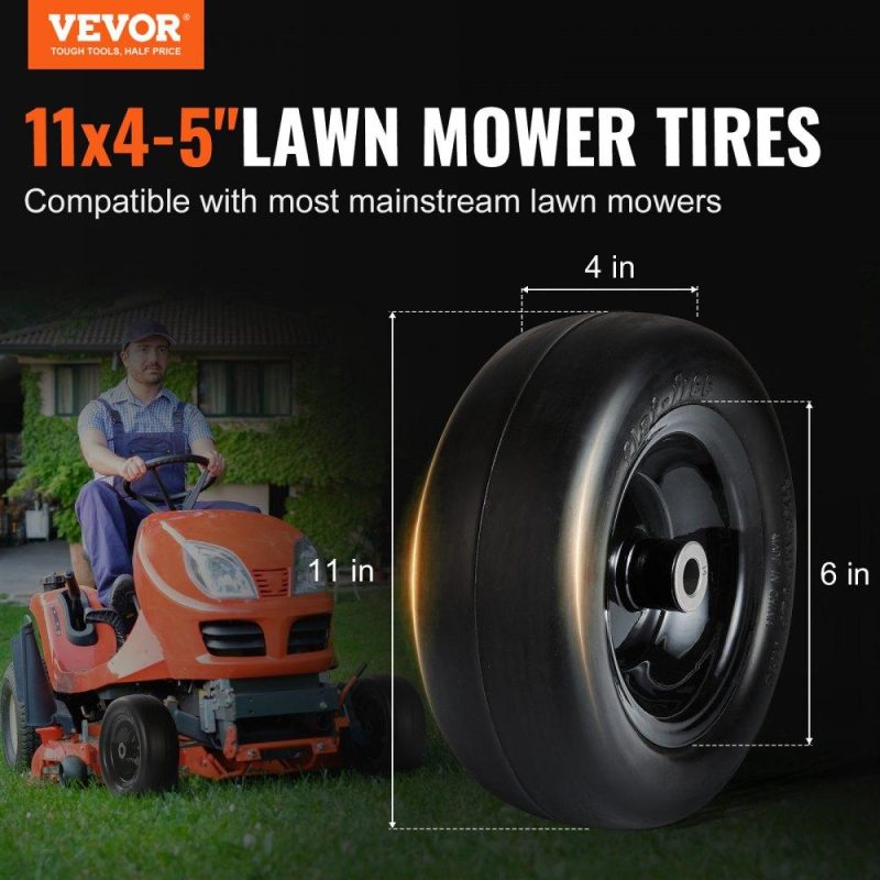 Equipment Parts & Accessories | Lawn Mower Tires with Rim, 11×4-7″ Tubeless Tractor Tires, 2-Pack Tire and Wheel Assemby, Flat-free PU Tire, 3.4″ Centered Hub, 3/4″ Bushing Size, 20 PCS Adapters for Riding Mowers Lawn Tractors Agriculture & Forestry Equipment Equipment Parts & Accessories