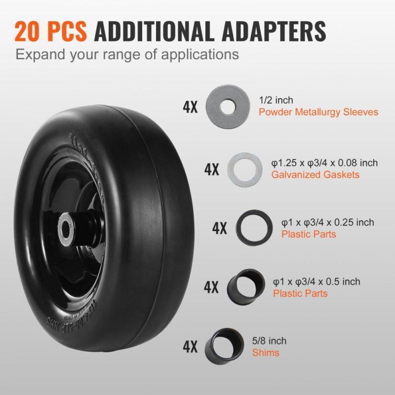 Equipment Parts & Accessories | Lawn Mower Tires with Rim, 11×4-7″ Tubeless Tractor Tires, 2-Pack Tire and Wheel Assemby, Flat-free PU Tire, 3.4″ Centered Hub, 3/4″ Bushing Size, 20 PCS Adapters for Riding Mowers Lawn Tractors Agriculture & Forestry Equipment Equipment Parts & Accessories