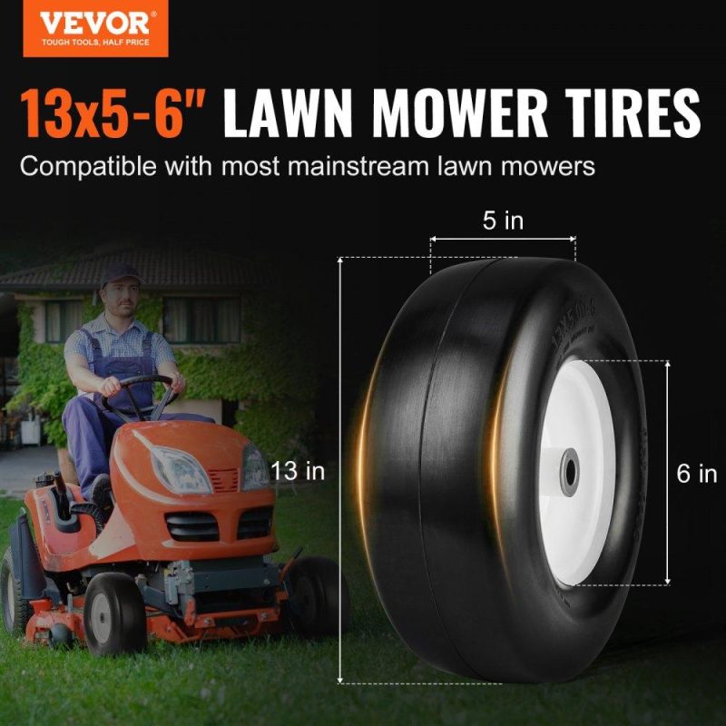 Equipment Parts & Accessories | Lawn Mower Tires with Rim, 13×5-6″ Tubeless Tractor Tires, 2-Pack Tire and Wheel Assembly, Flat-free PU Tires, 3.25″-5.9″ Centered Hub, 3/4″ Bushing Size, 20 PCS Adapter for Lawn Mowers Tractors Agriculture & Forestry Equipment Equipment Parts & Accessories