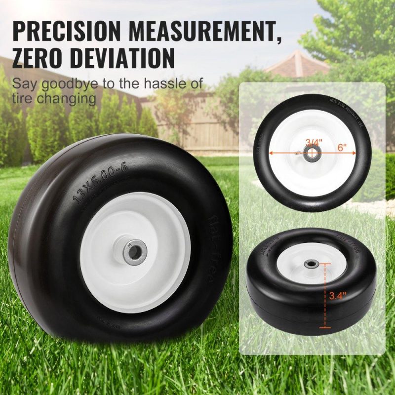 Equipment Parts & Accessories | Lawn Mower Tires with Rim, 13×5-6″ Tubeless Tractor Tires, 2-Pack Tire and Wheel Assembly, Flat-free PU Tires, 3.25″-5.9″ Centered Hub, 3/4″ Bushing Size, 20 PCS Adapter for Lawn Mowers Tractors Agriculture & Forestry Equipment Equipment Parts & Accessories