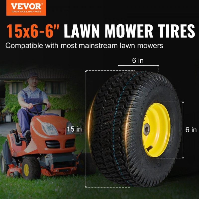 Equipment Parts & Accessories | Lawn Mower Tires with Rim, 15×6-6″ Tubeless Tractor Tires, 2-Pack Tire and Wheel Assembly, S-Turf Pneumatic Tires, 3″ Offset Hub, 3/4″ Bushing Size, 16 PCS Adapters for Riding Mower Lawn Tractor Agriculture & Forestry Equipment Equipment Parts & Accessories