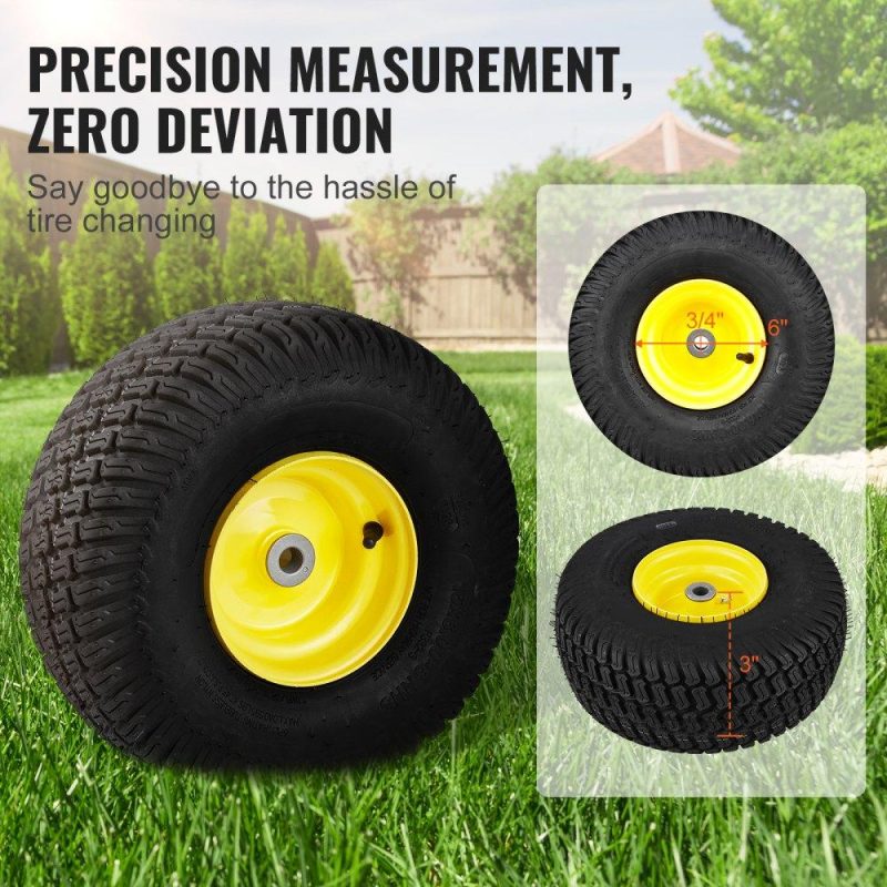 Equipment Parts & Accessories | Lawn Mower Tires with Rim, 15×6-6″ Tubeless Tractor Tires, 2-Pack Tire and Wheel Assembly, S-Turf Pneumatic Tires, 3″ Offset Hub, 3/4″ Bushing Size, 16 PCS Adapters for Riding Mower Lawn Tractor Agriculture & Forestry Equipment Equipment Parts & Accessories