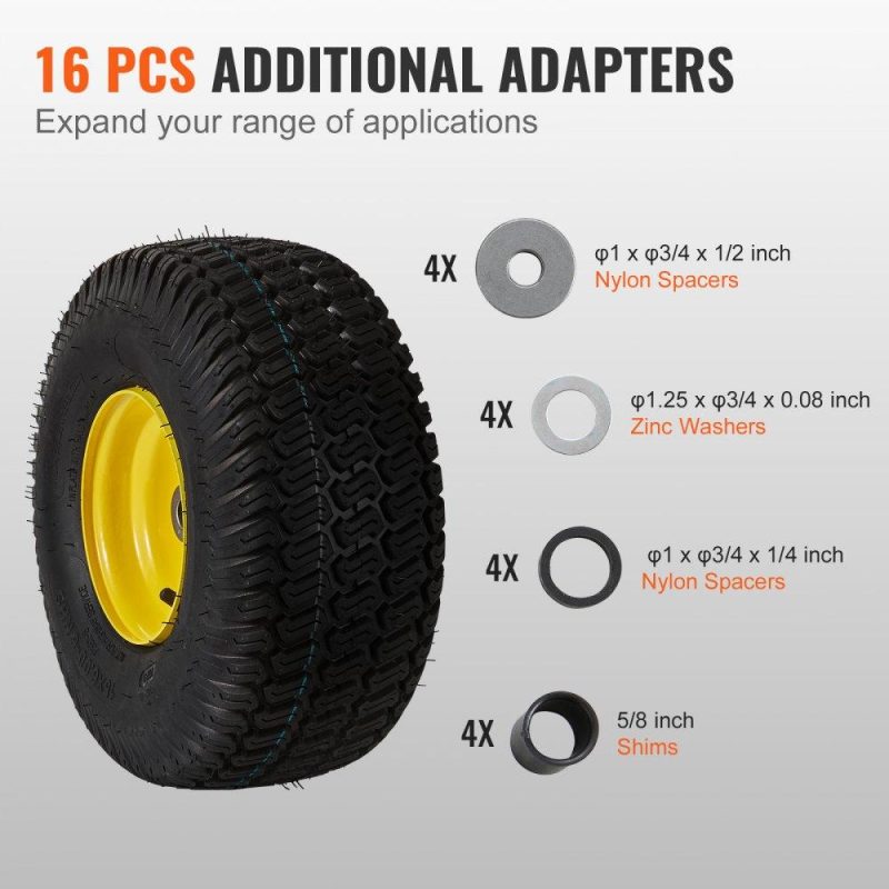 Equipment Parts & Accessories | Lawn Mower Tires with Rim, 15×6-6″ Tubeless Tractor Tires, 2-Pack Tire and Wheel Assembly, S-Turf Pneumatic Tires, 3″ Offset Hub, 3/4″ Bushing Size, 16 PCS Adapters for Riding Mower Lawn Tractor Agriculture & Forestry Equipment Equipment Parts & Accessories