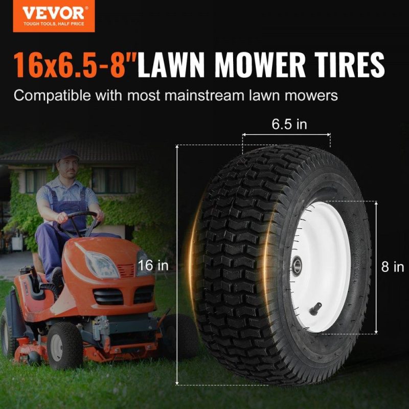 Equipment Parts & Accessories | Lawn Mower Tires with Rim, 16×6.5-8″ Tubeless Tractor Tires, 2-Pack Tire and Wheel Assembly, Turf Pneumatic Tires, 3″ Offset Hub, 3/4″ Bushing Size, 16 PCS Adapters for Riding Mower Lawn Tractor Agriculture & Forestry Equipment Equipment Parts & Accessories