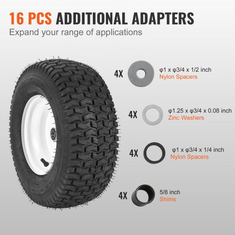 Equipment Parts & Accessories | Lawn Mower Tires with Rim, 16×6.5-8″ Tubeless Tractor Tires, 2-Pack Tire and Wheel Assembly, Turf Pneumatic Tires, 3″ Offset Hub, 3/4″ Bushing Size, 16 PCS Adapters for Riding Mower Lawn Tractor Agriculture & Forestry Equipment Equipment Parts & Accessories