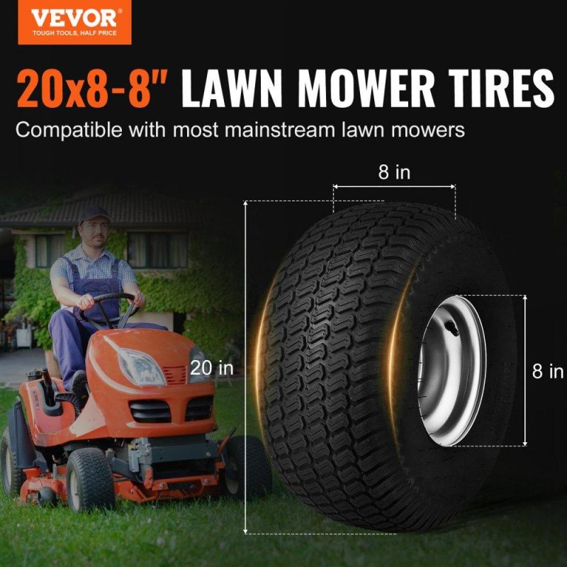 Equipment Parts & Accessories | Lawn Mower Tires with Rim, 20×8-8″ Tubeless Tractor Tires, 2-Pack Tire and Wheel Assembly, S-Turf Pneumatic Tires with 3.5″ Offset Hub and 3/4″ Bushing Size, for Riding Mowers Lawn Tractors Agriculture & Forestry Equipment Equipment Parts & Accessories