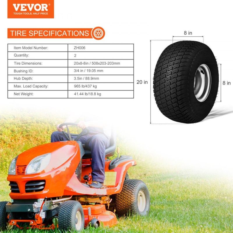 Equipment Parts & Accessories | Lawn Mower Tires with Rim, 20×8-8″ Tubeless Tractor Tires, 2-Pack Tire and Wheel Assembly, S-Turf Pneumatic Tires with 3.5″ Offset Hub and 3/4″ Bushing Size, for Riding Mowers Lawn Tractors Agriculture & Forestry Equipment Equipment Parts & Accessories