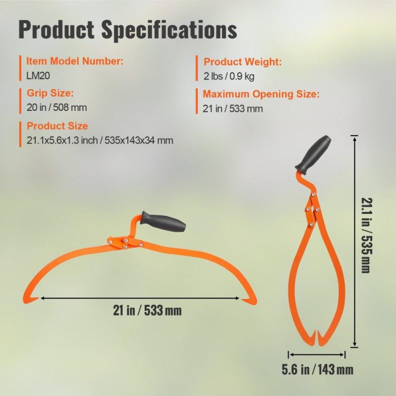 Equipment Parts & Accessories | Log Tongs, 20 inch 2 Claw Logging Skidding Tongs Non-Slip Grip, Steel Hand Log Grapple with 110 lbs Loading Capacity, Log Lifting, Handling, Dragging & Carrying Tool Agriculture & Forestry Equipment Equipment Parts & Accessories