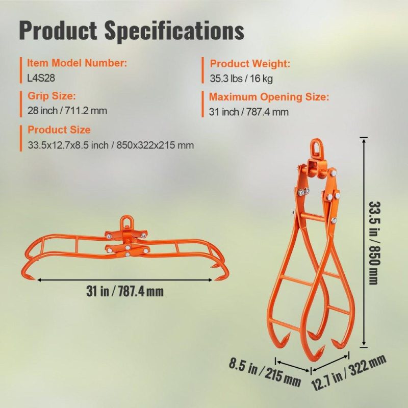 Equipment Parts & Accessories | Timber Claw Hook, 28 inch 4 Claw Log Grapple for Logging Tongs, Swivel Steel Log Lifting Tongs, Eagle Claws Design with 2205 lbs/1000 kg Loading Capacity for Tractors, ATVs, Trucks, Forklifts Agriculture & Forestry Equipment Equipment Parts & Accessories