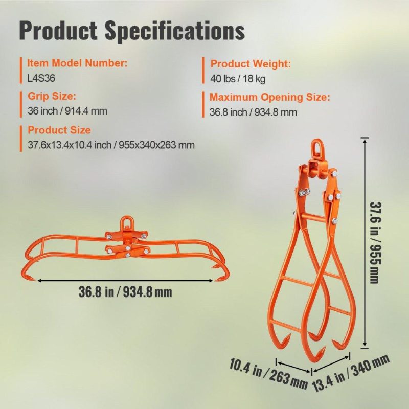 Equipment Parts & Accessories | Timber Claw Hook, 36 inch 4 Claw Log Grapple for Logging Tongs, Swivel Steel Log Lifting Tongs, Eagle Claws Design with 3307 lbs/1500 kg Loading Capacity for Tractors, ATVs, Trucks, Forklifts Agriculture & Forestry Equipment Equipment Parts & Accessories