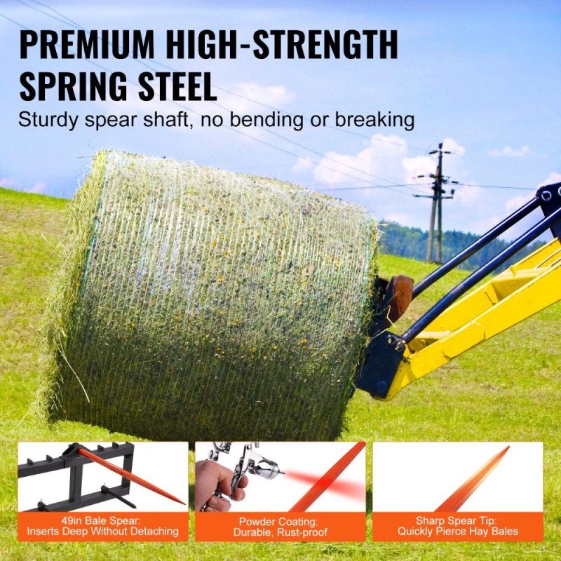 Hay Spear | 49″ Hay Spear, Bale Spears 1600lbs Loading Capacity, Skid Steer Loader Tractor Attachment with 2pcs 17.5″ Stabilizer Spears, Quick Attach Spike Forks Agriculture & Forestry Equipment Hay Spear