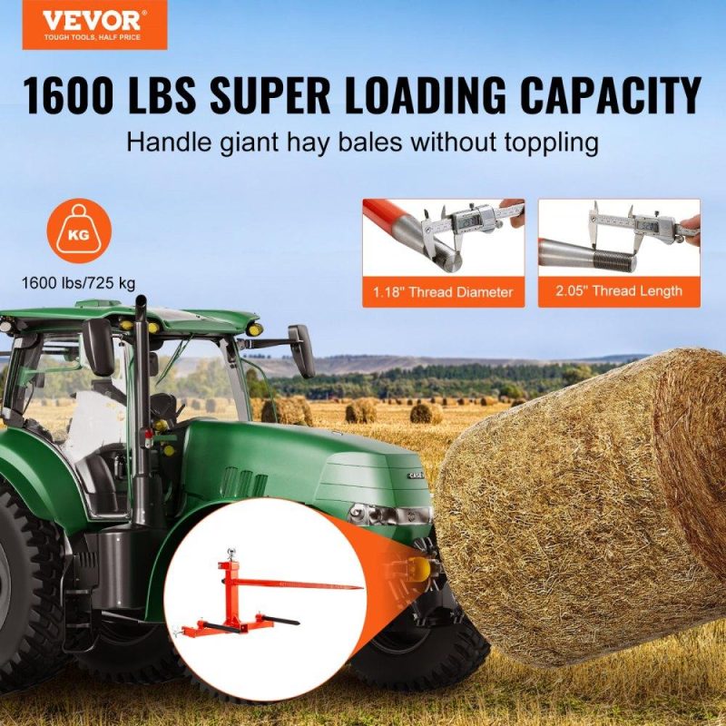 Hay Spear | 49″ Hay Spear, Bale Spears 1600lbs Loading Capacity, Three-Point Hitch Tractor Attachment with 2pcs 17.5″ Stabilizer Spears, Quick Attach Spike Forks Agriculture & Forestry Equipment Hay Spear