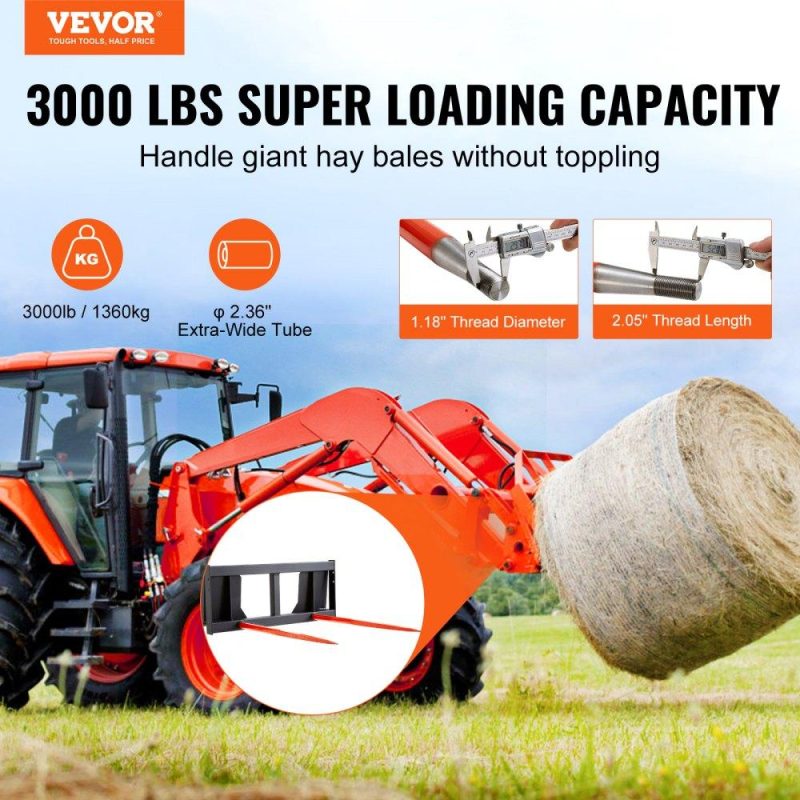 Hay Spear | 49″ Hay Spear, Bale Spears 3000lbs Loading Capacity, Skid Steer Loader Tractor Attachment 2pcs Spears, Quick Attach Spike Forks Agriculture & Forestry Equipment Hay Spear