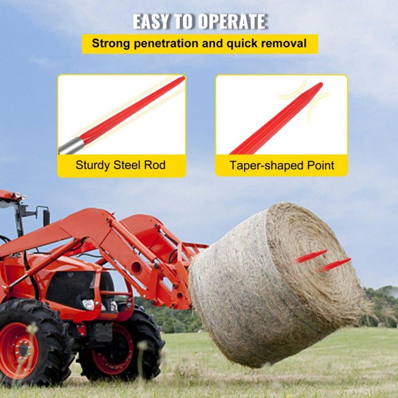 Hay Spear | Hay Spear 32″ Bale Spear 1350 lbs Capacity, Bale Spike Quick Attach Square Hay Bale Spears 1.4″ Wide, Red Coated Bale Forks, Bale Hay Spike with Hex Nut & Sleeve for Buckets Tractors Loaders Agriculture & Forestry Equipment Hay Spear