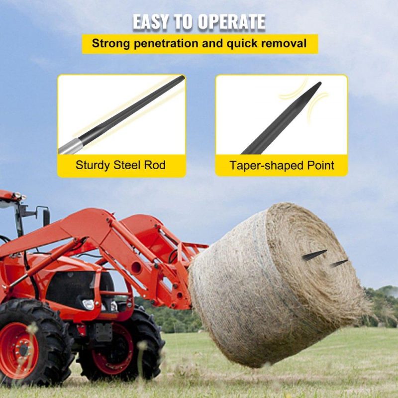 Hay Spear | Hay Spear 39″ Bale Spear 3600 lbs Capacity, Bale Spike Quick Attach Square Hay Bale Spears 1 3/4″, Black Coated Bale Forks, Bale Hay Spike with Hex Nut and Sleeve for Buckets Tractors Loaders Agriculture & Forestry Equipment Hay Spear