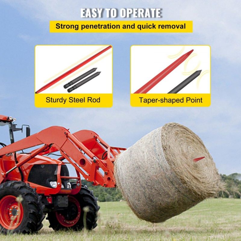 Hay Spear | Hay Spear 49″ Bale Spear 3000 lbs Capacity, Bale Spike Quick Attach Square Hay Bale Spears 1 3/4″ Wide, Red Coated Bale Forks, Bale Hay Spike with 2 Stabilizer Spears Conus 2 Agriculture & Forestry Equipment Hay Spear