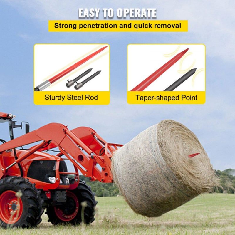 Hay Spear | Hay Spear 49″ Bale Spear 3000 lbs Capacity, Bale Spike Quick Attach Square Hay Bale Spears 1 3/4″ Wide, Red Coated Bale Forks, Bale Hay Spike with Hex Nut & Sleeve with 2 Stabilizer Spears Agriculture & Forestry Equipment Hay Spear