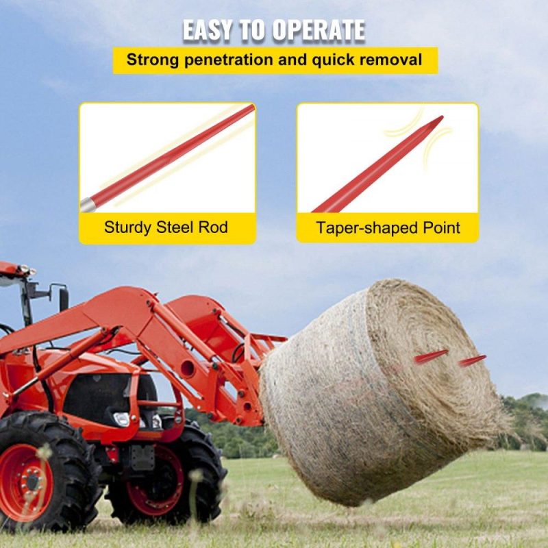 Hay Spear | Hay Spear 49″ Bale Spear 4500 lbs Capacity, Bale Spike Quick Attach Square Hay Bale Spears 1 3/4″ wide, Red Coated Bale Forks, Bale Hay Spike with Hex Nut & Sleeve for Buckets Tractors Loaders Agriculture & Forestry Equipment Hay Spear