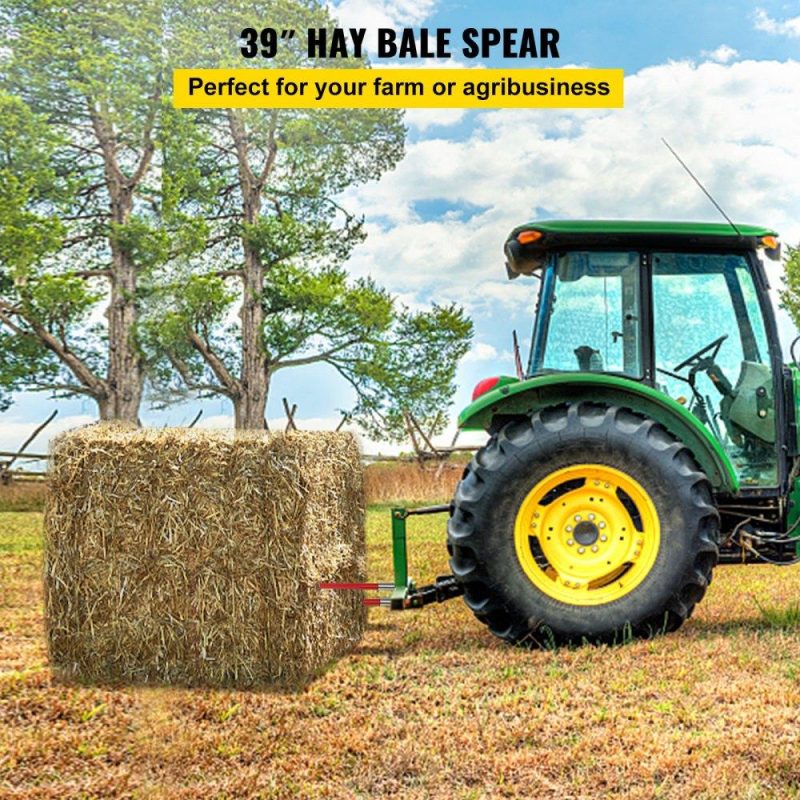 Hay Spear | Pair Hay Spear 39″ Bale Spear 3000 lbs Capacity, Bale Spike Quick Attach Square Hay Bale Spears 1 3/4″, Red Coated Bale Forks, Bale Hay Spike with Hex Nut & Sleeve for Buckets Tractors Loaders Red Agriculture & Forestry Equipment Hay Spear