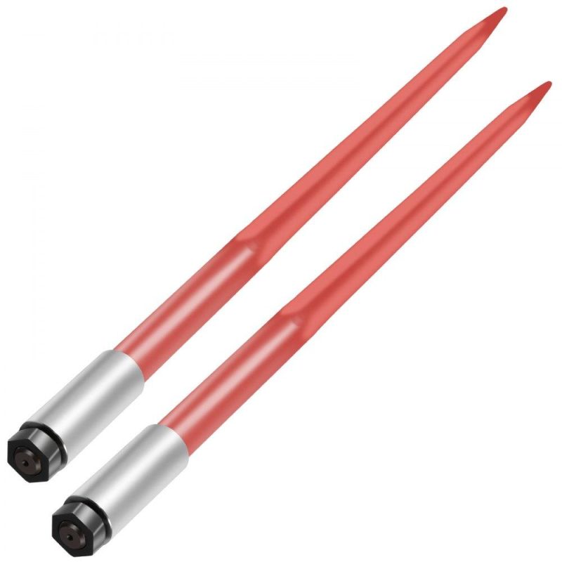 Hay Spear | Pair Hay Spear 43″ Bale Spear 3000 lbs Capacity, Bale Spike Quick Attach Square Hay Bale Spears 1 3/4″, Red Coated Bale Forks, Bale Hay Spike with Hex Nut & Sleeve for Buckets Tractors Loaders Red Agriculture & Forestry Equipment Hay Spear