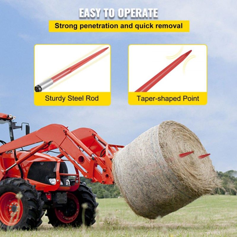 Hay Spear | Pair Hay Spear 43″ Bale Spear 3000 lbs Capacity, Bale Spike Quick Attach Square Hay Bale Spears 1 3/4″, Red Coated Bale Forks, Bale Hay Spike with Hex Nut & Sleeve for Buckets Tractors Loaders Red Agriculture & Forestry Equipment Hay Spear