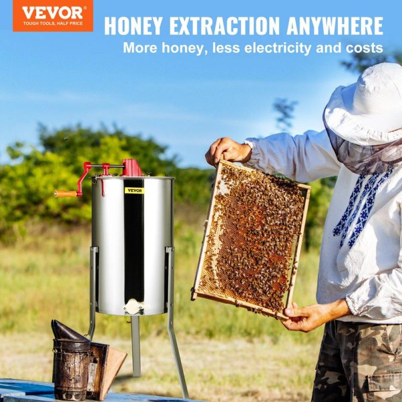 Honey Extractor | Manual Honey Extractor, 3 Frames Honey Spinner Extractor, Stainless Steel Beekeeping Extraction, Honeycomb Drum Spinner with Lid, Apiary Centrifuge Equipment with Height Adjustable Stand Agriculture & Forestry Equipment Beekeeping Supplies