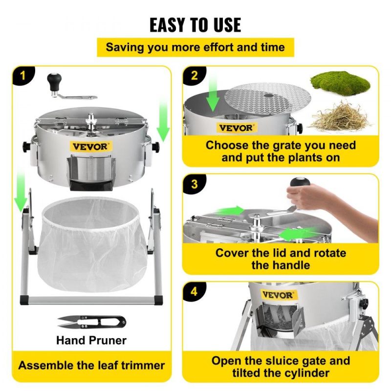 Hydroponics | Bud Leaf Trimmer, 16 inch Manual, Hydroponic Dry or Wet Plant Trimming Machine w/Sharp Stainless Steel Blades & Solid Metal Gearbox & Hand Pruner, Twisted Spin Cut for Herbs, Leaves, Silver Hydroponics Hydroponics