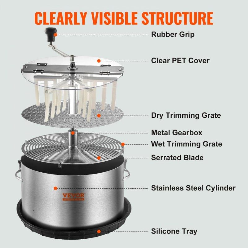 Hydroponics | Bud Leaf Trimmer, 16 inch Stainless Steel Manual Bud Trimmer Machine, with Clear PET Cover for Visual Cutting, Hand Pruners Included, for Cutting Leaves, Buds, Flowers, Hydroponic Plants Hydroponics Hydroponics