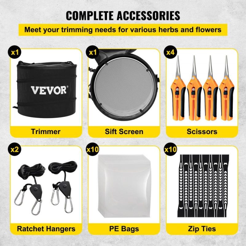 Hydroponics | Dry Trimmer Dry Trimming Kit, w/Scissors Ratchet Hangers Bags Zip Ties 4 Scissors 1 Pair of Ratchet Hangers 10 Pack of Turkey Bags and 10 Zip Ties, for Leaves Buds Flowers Hydroponics Hydroponics