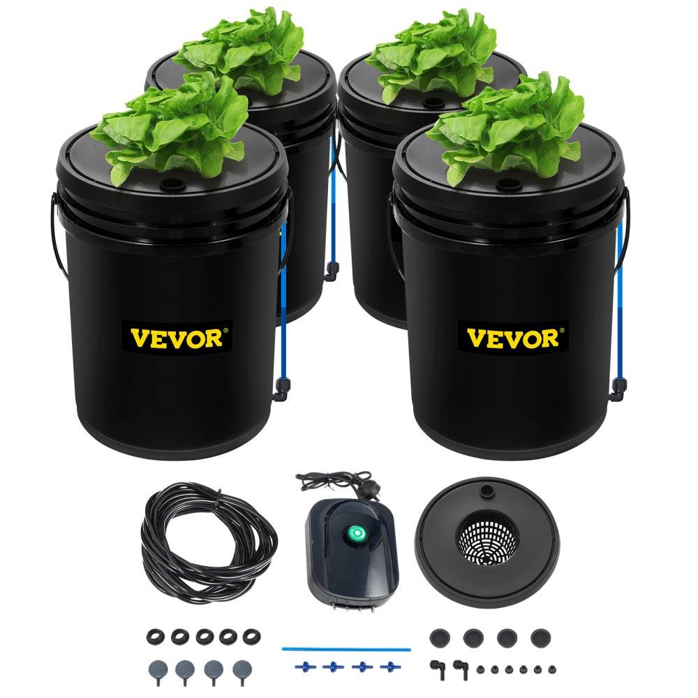 Hydroponics | DWC Hydroponic System, 5 Gallon 4 Buckets, Deep Water Culture Growing Bucket, Hydroponics Grow Kit with Pump, Air Stone and Water Level Device, for Indoor/Outdoor Leafy Vegetables Hydroponics Hydroponics